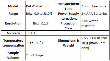 Atago Colostrum specs